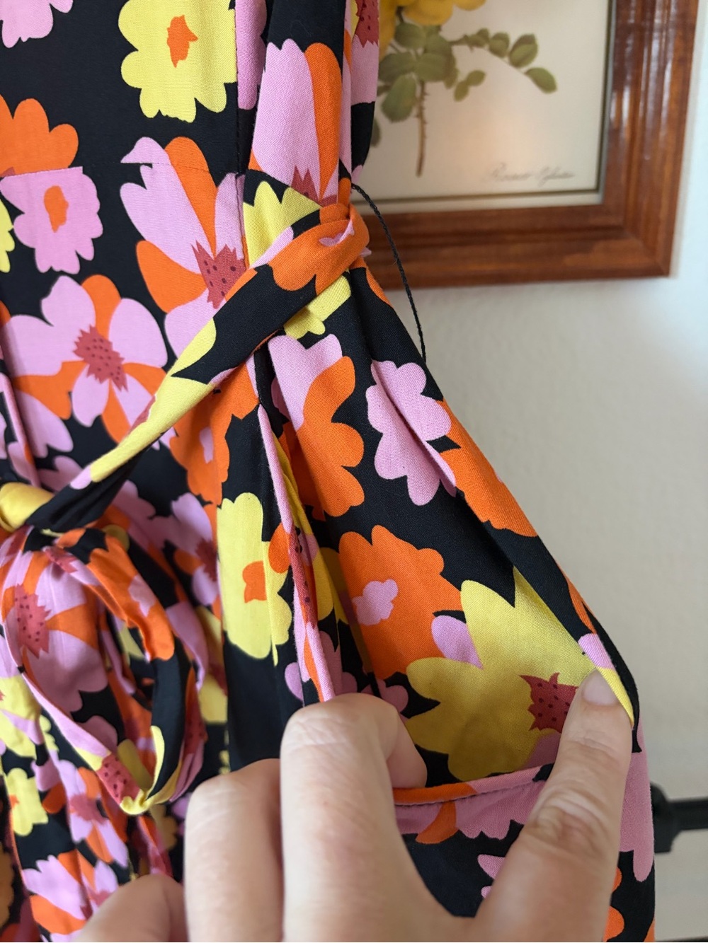 ModCloth Retro Black Midi Dress with Pink, Orange & Yellow Floral Print - XL - Picture 5 of 11